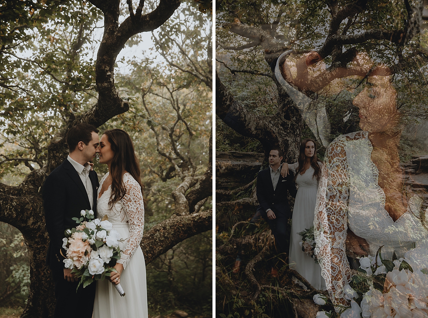 Bride and Groom nature portraits Catawba Falls Asheville, NC Elopement Photography captured by Maggie Alvarez Photography