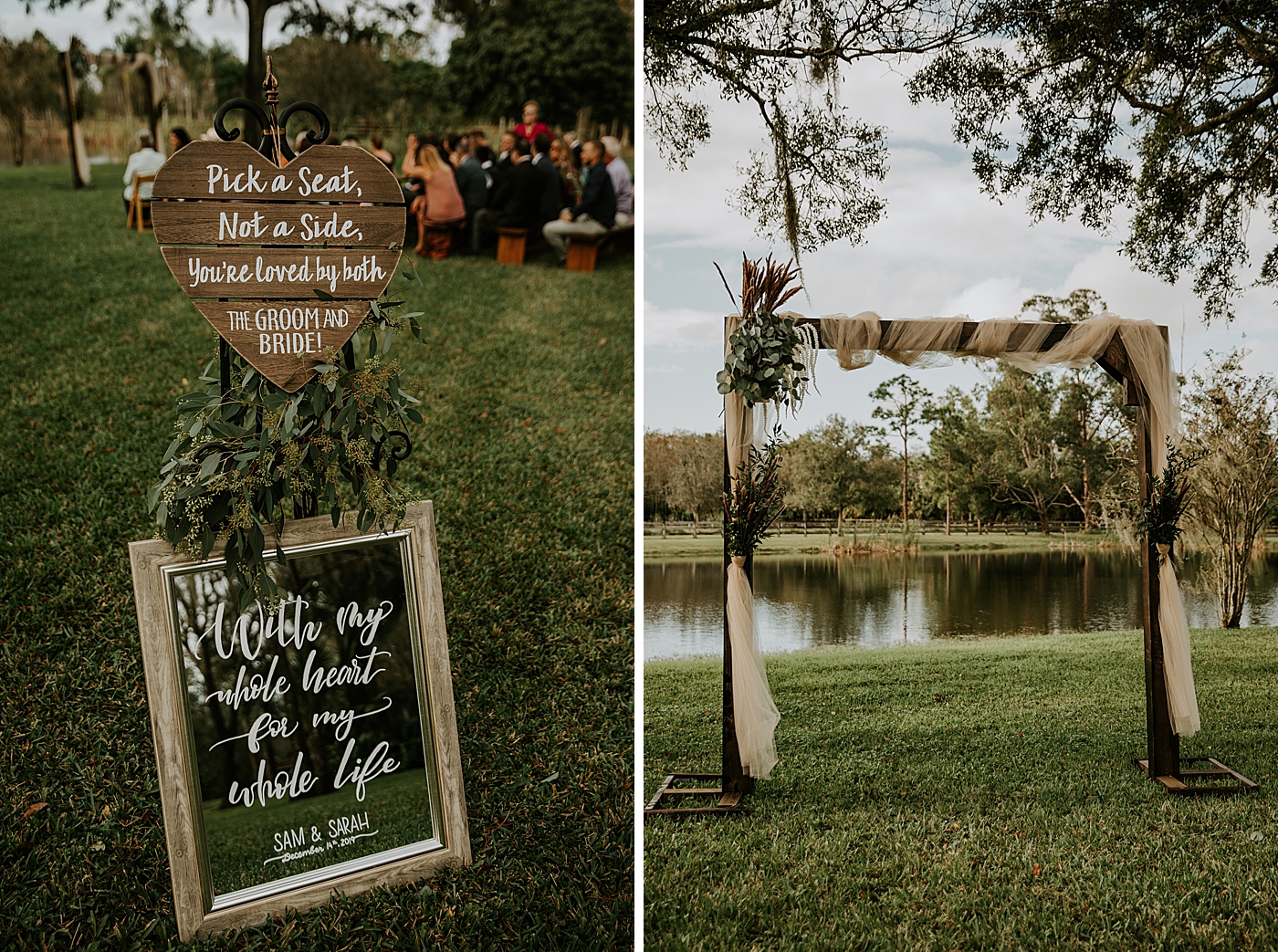 Detail shot of ceremony signs and arch BMR Stables Wedding Photography captured by South Florida Wedding Photographer Maggie Alvarez Photography