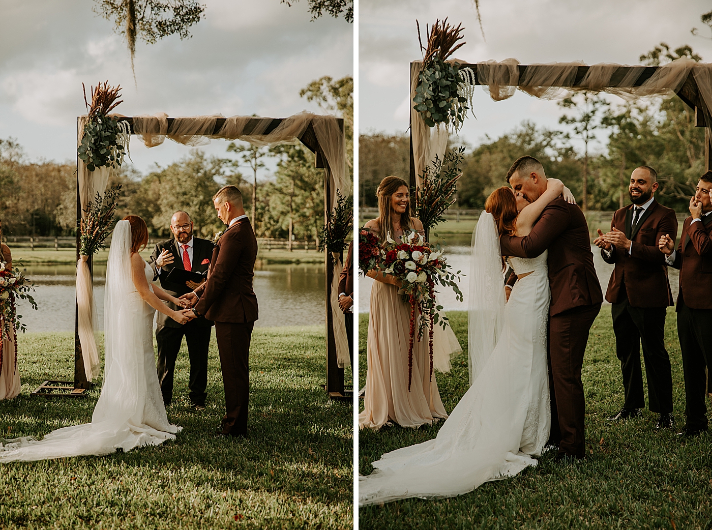Just married kiss Bride entering ceremony with father BMR Stables Wedding Photography captured by South Florida Wedding Photographer Maggie Alvarez Photography