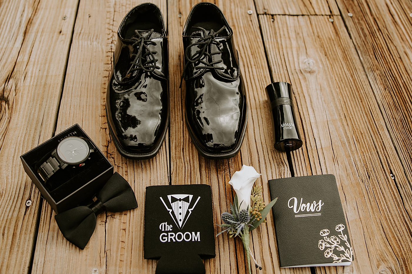 Detail shot of Groom's shoes watches and vows BMR Stables Wedding Photography captured by South Florida Wedding Photographer Maggie Alvarez Photography