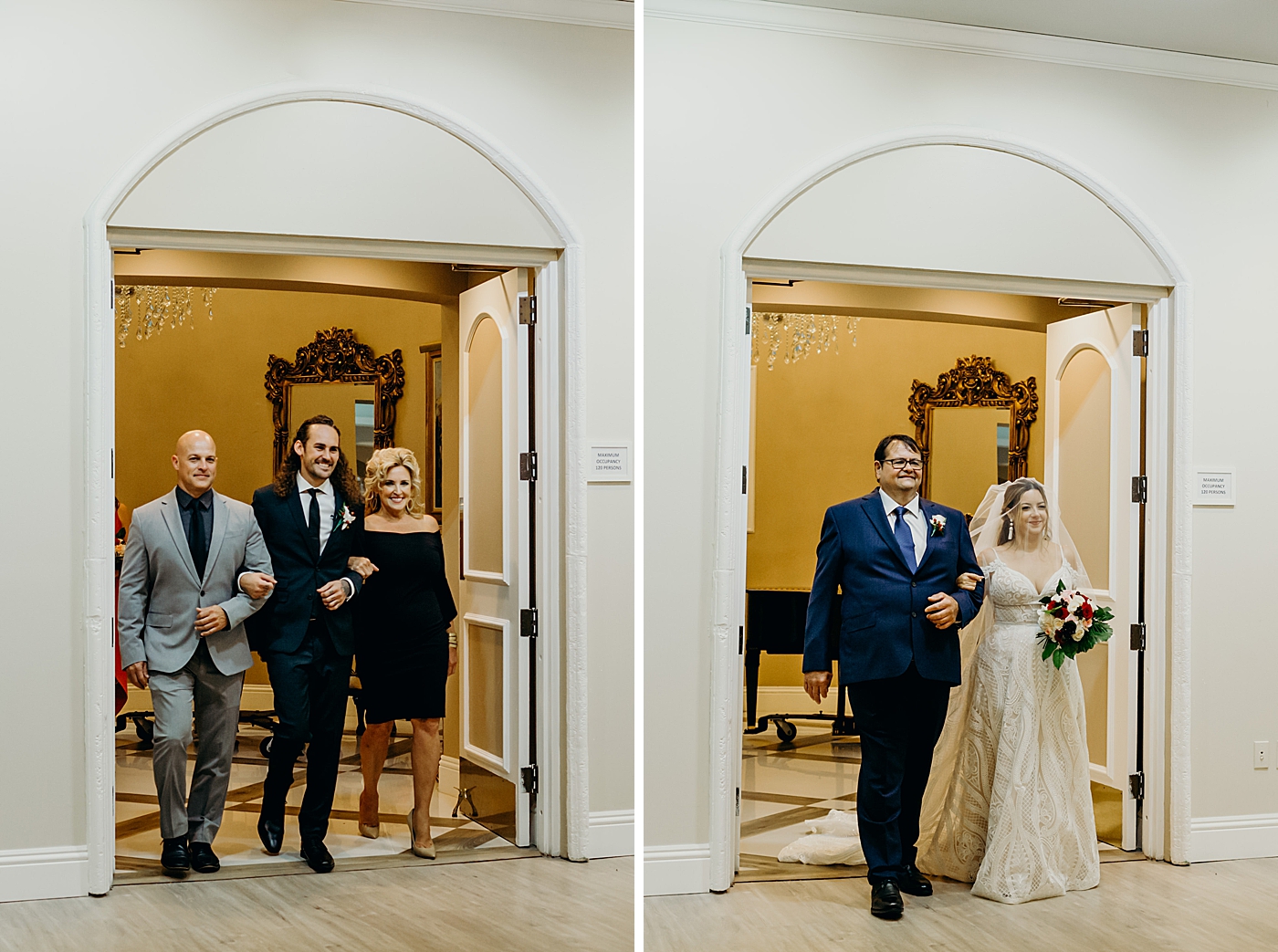 Ceremony Groom entering with parents and Bride entering with Father Benvenuto Restaurant Wedding Photography captured by South Florida Wedding Photographer Maggie Alvarez Photography