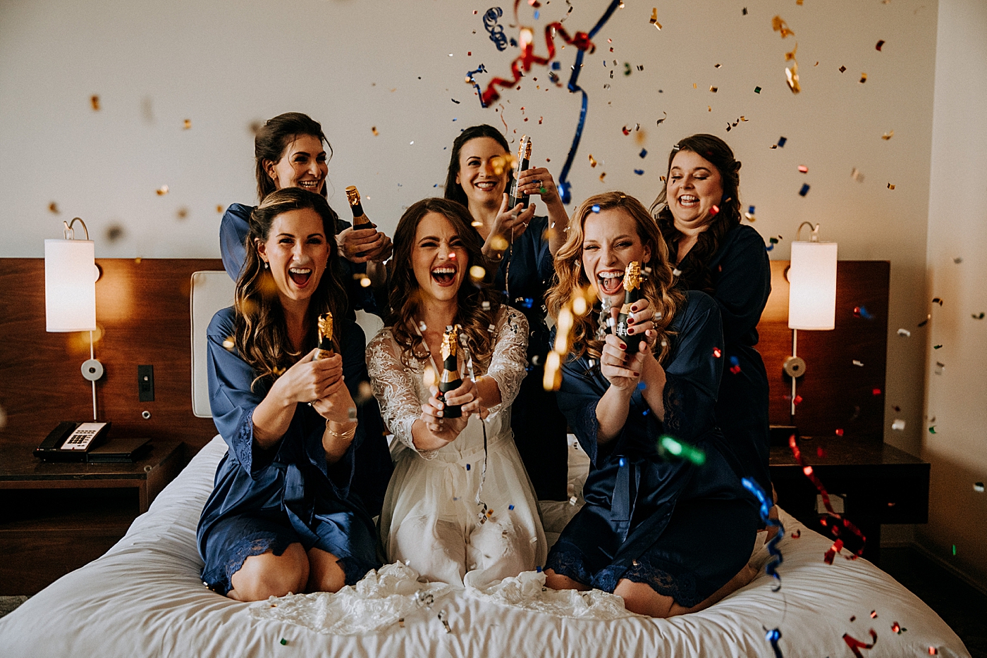 Confetti celebration before Bride and Bridesmaids get ready Coral Gables Country Club Wedding Photography captured by South Florida Wedding Photographer Maggie Alvarez Photography