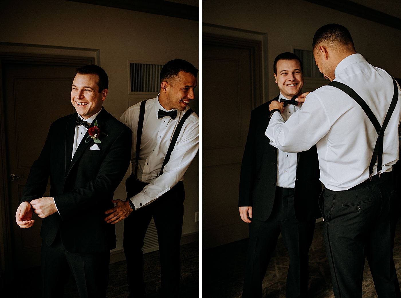 Groom adjusting cuffs and bowtie Coral Gables Country Club Wedding Photography captured by South Florida Wedding Photographer Maggie Alvarez Photography