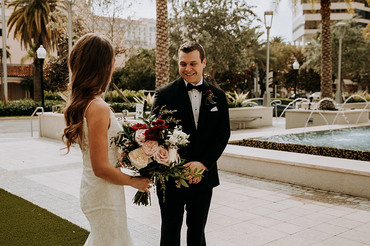 First Look Reaction Coral Gables Country Club Wedding Photography captured by South Florida Wedding Photographer Maggie Alvarez Photography