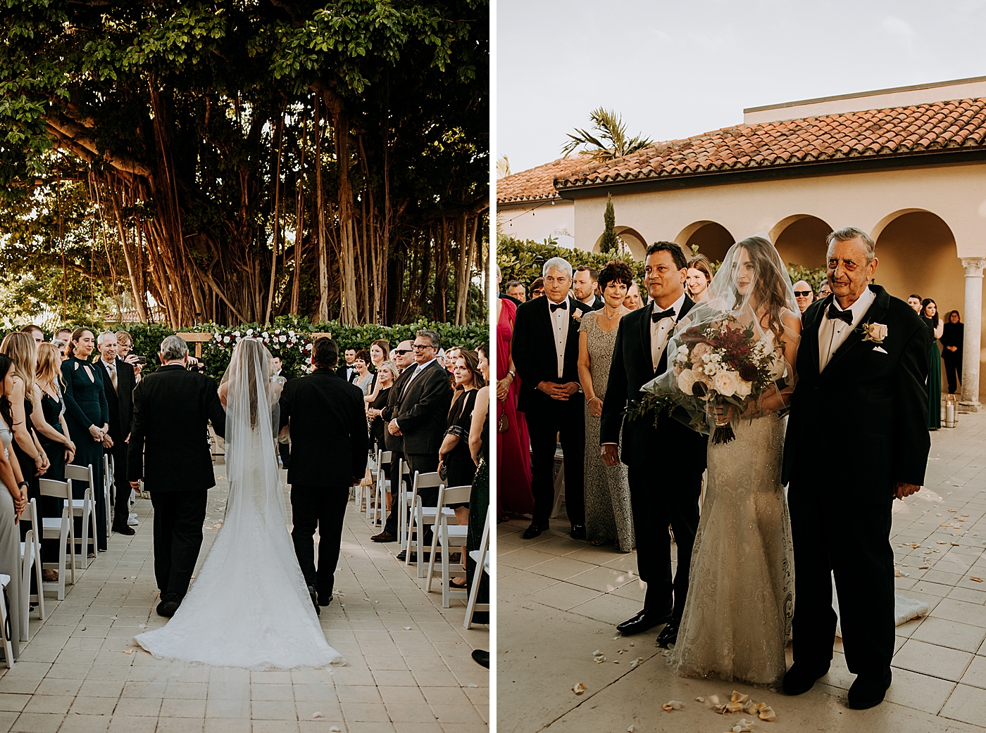 Bride going down the aisle with father and grandfather Coral Gables Country Club Wedding Photography captured by South Florida Wedding Photographer Maggie Alvarez Photography