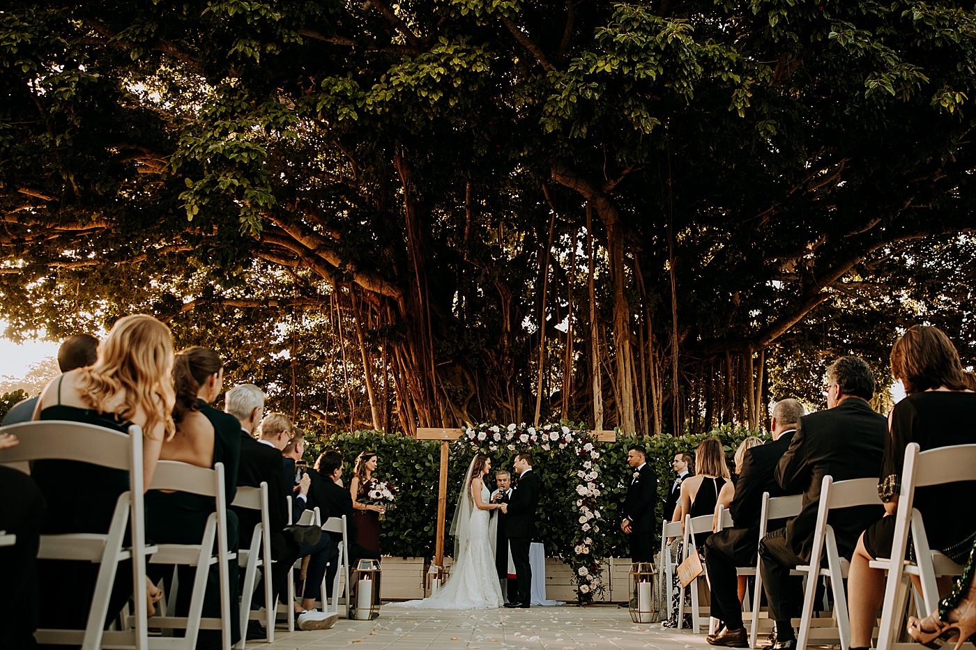 Wide shot of Ceremony with Bride and Groom Coral Gables Country Club Wedding Photography captured by South Florida Wedding Photographer Maggie Alvarez Photography