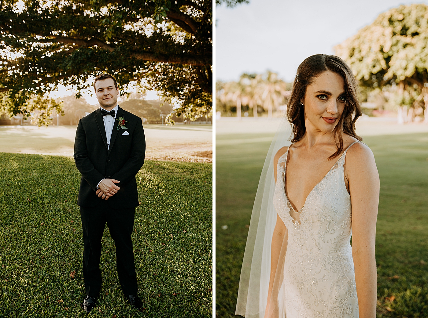 Individual portrait shots of Bride and Groom Coral Gables Country Club Wedding Photography captured by South Florida Wedding Photographer Maggie Alvarez Photography