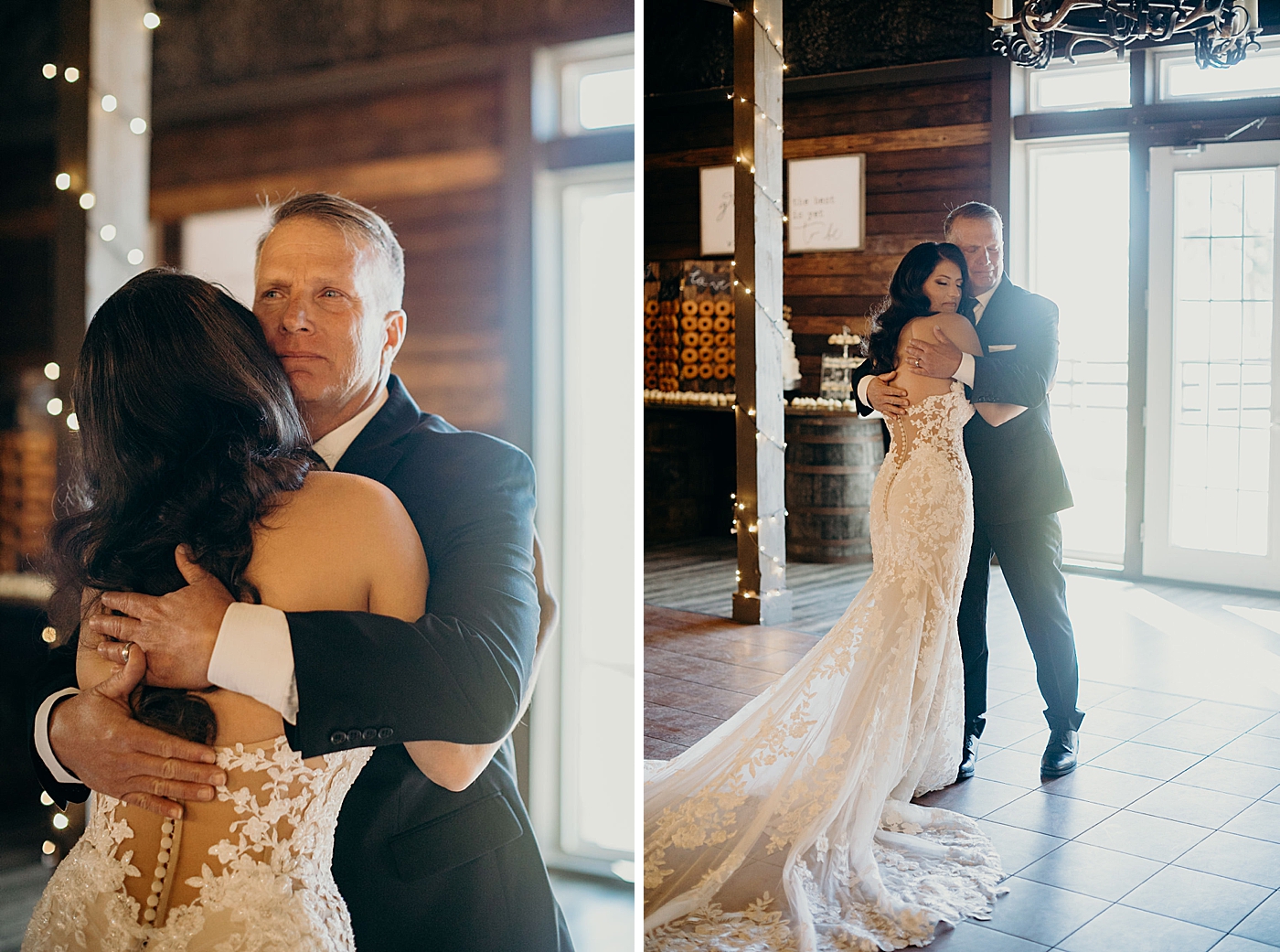 emotional father of the bride hugging daughter Ever After Farms Wedding Photography captured by South Florida Wedding Photographer Maggie Alvarez Photography
