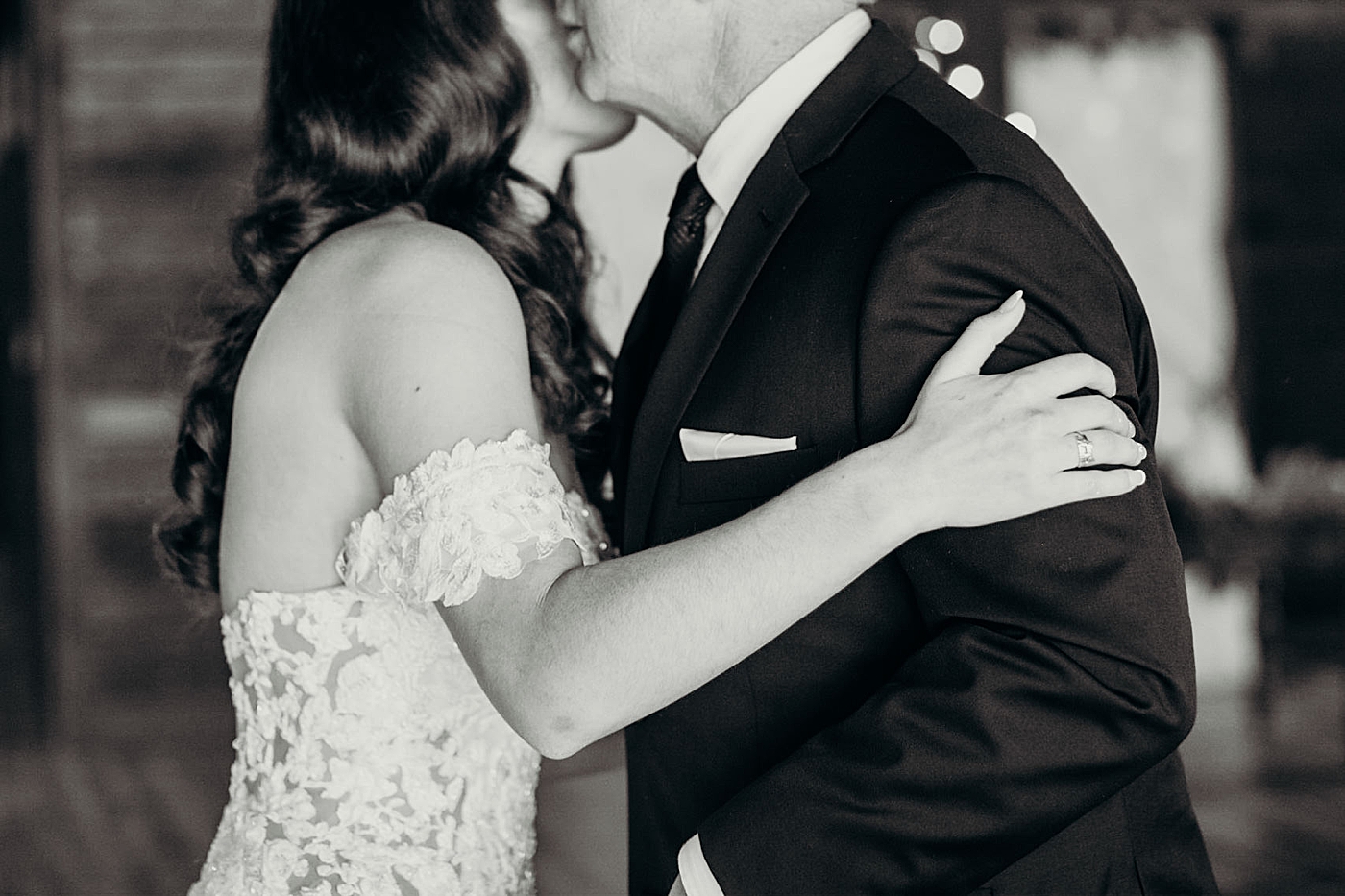 B&W of Bride and Father hugging Ever After Farms Wedding Photography captured by South Florida Wedding Photographer Maggie Alvarez Photography