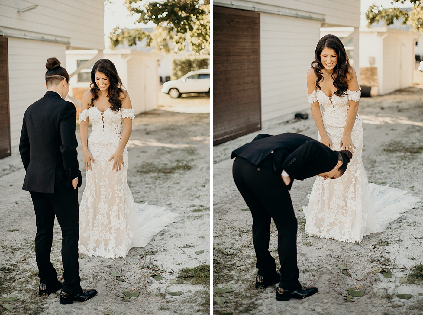 Couple's first look reaction Ever After Farms Wedding Photography captured by South Florida Wedding Photographer Maggie Alvarez Photography