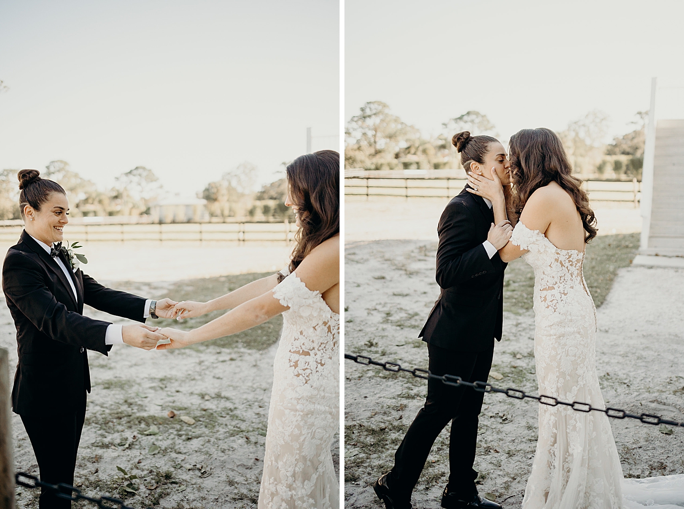 Couple First Look portraits and kissing Ever After Farms Wedding Photography captured by South Florida Wedding Photographer Maggie Alvarez Photography