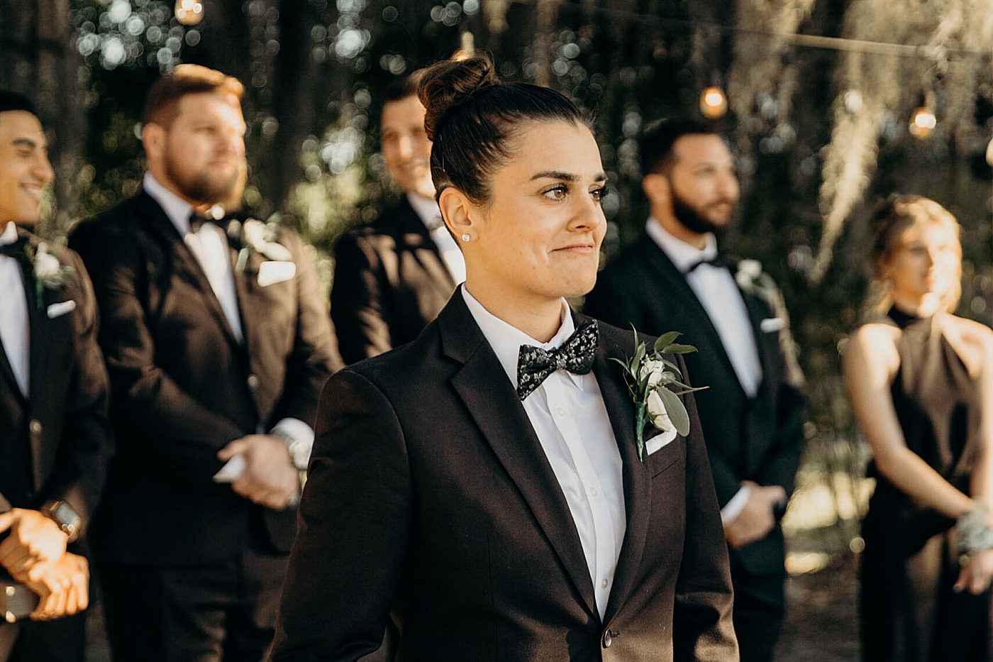 Bride anticipating Bride at Ceremony with wedding party Ever After Farms Wedding Photography captured by South Florida Wedding Photographer Maggie Alvarez Photography