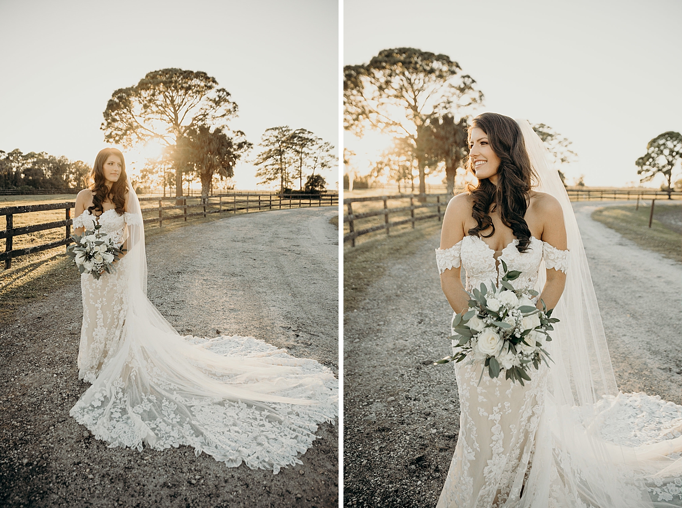Bride with long veil holding white bouquet Ever After Farms Wedding Photography captured by South Florida Wedding Photographer Maggie Alvarez Photography