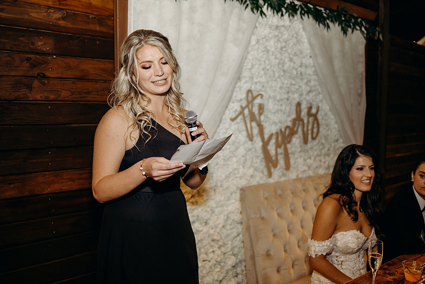 Maid of honor speech at reception by sweetheart table Ever After Farms Wedding Photography captured by South Florida Wedding Photographer Maggie Alvarez Photography