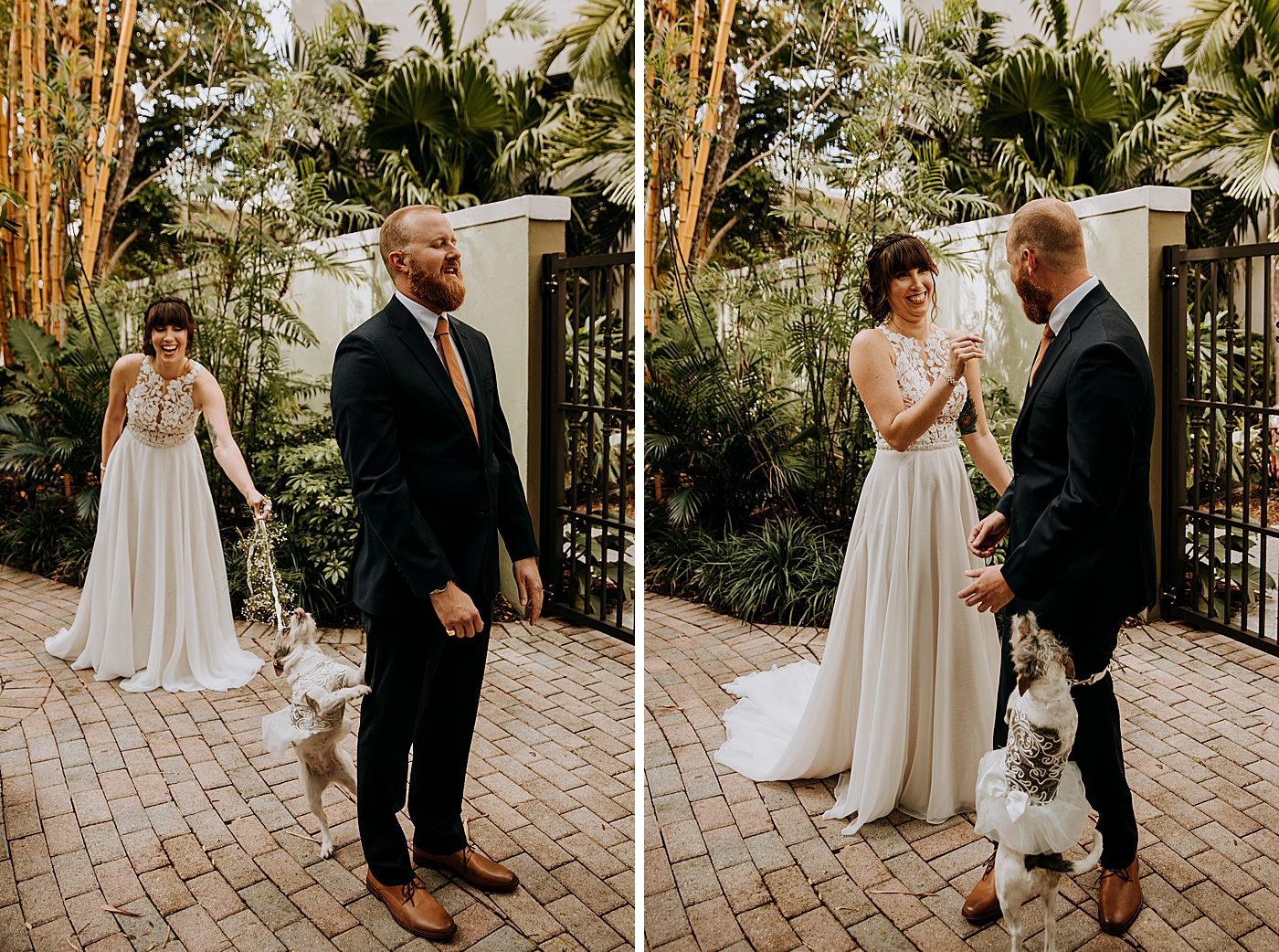 First Look reaction Historic Stranahan House Wedding Photography captured by South Florida Wedding Photographer Maggie Alvarez Photography