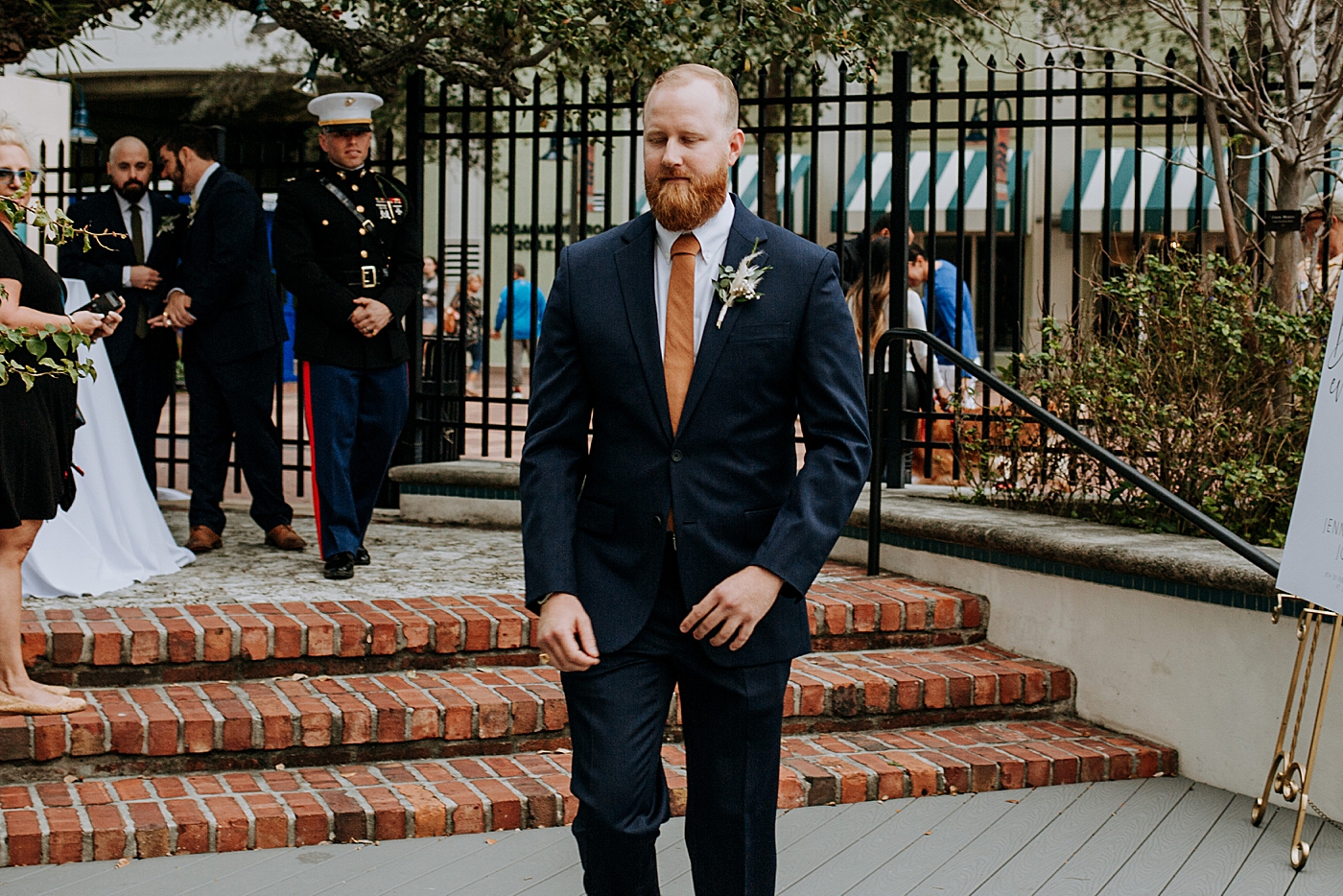 Groom arriving at ceremony Historic Stranahan House Wedding Photography captured by South Florida Wedding Photographer Maggie Alvarez Photography