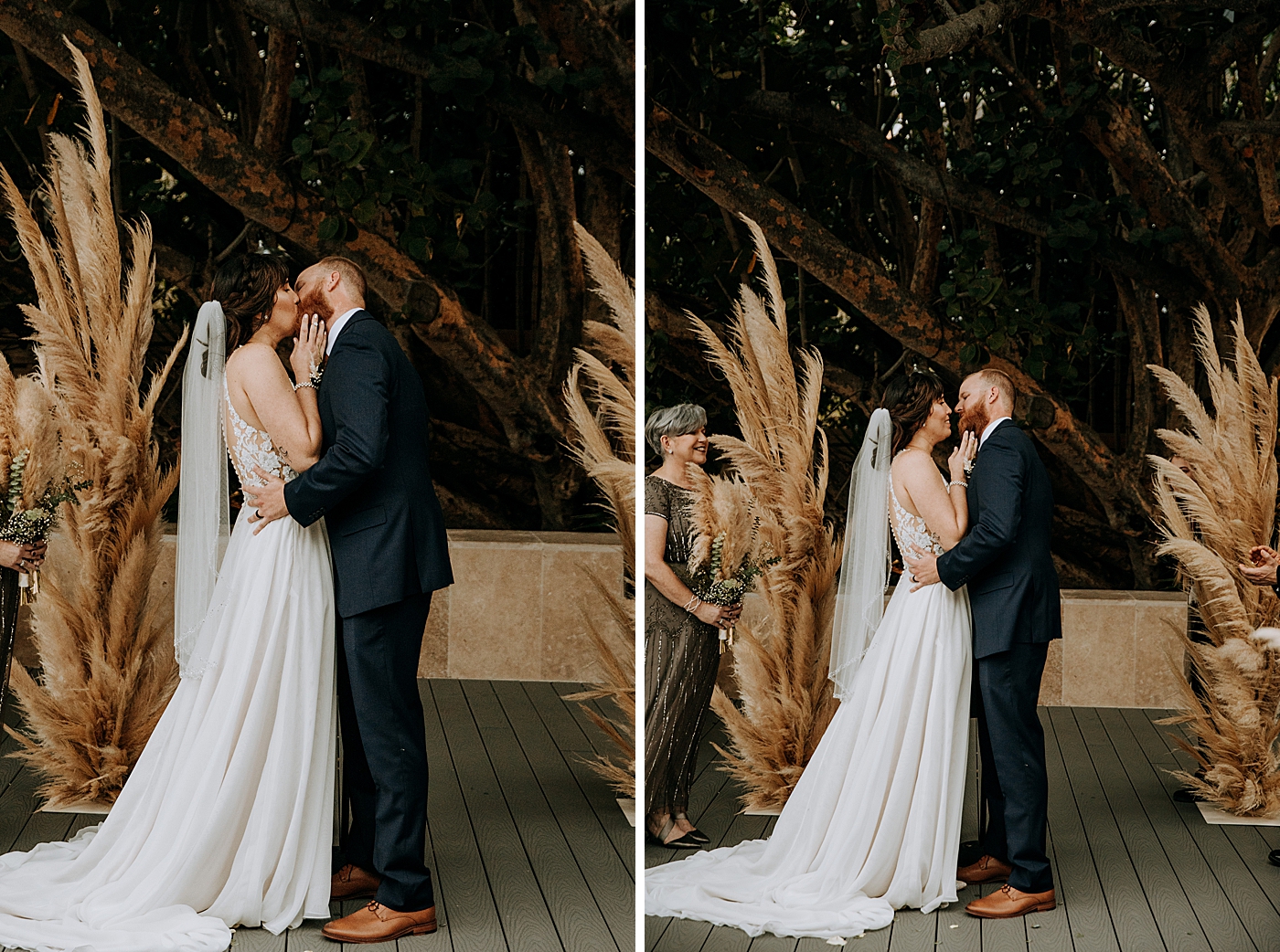 Bride and Groom just married and kissing Ceremony Historic Stranahan House Wedding Photography captured by South Florida Wedding Photographer Maggie Alvarez Photography