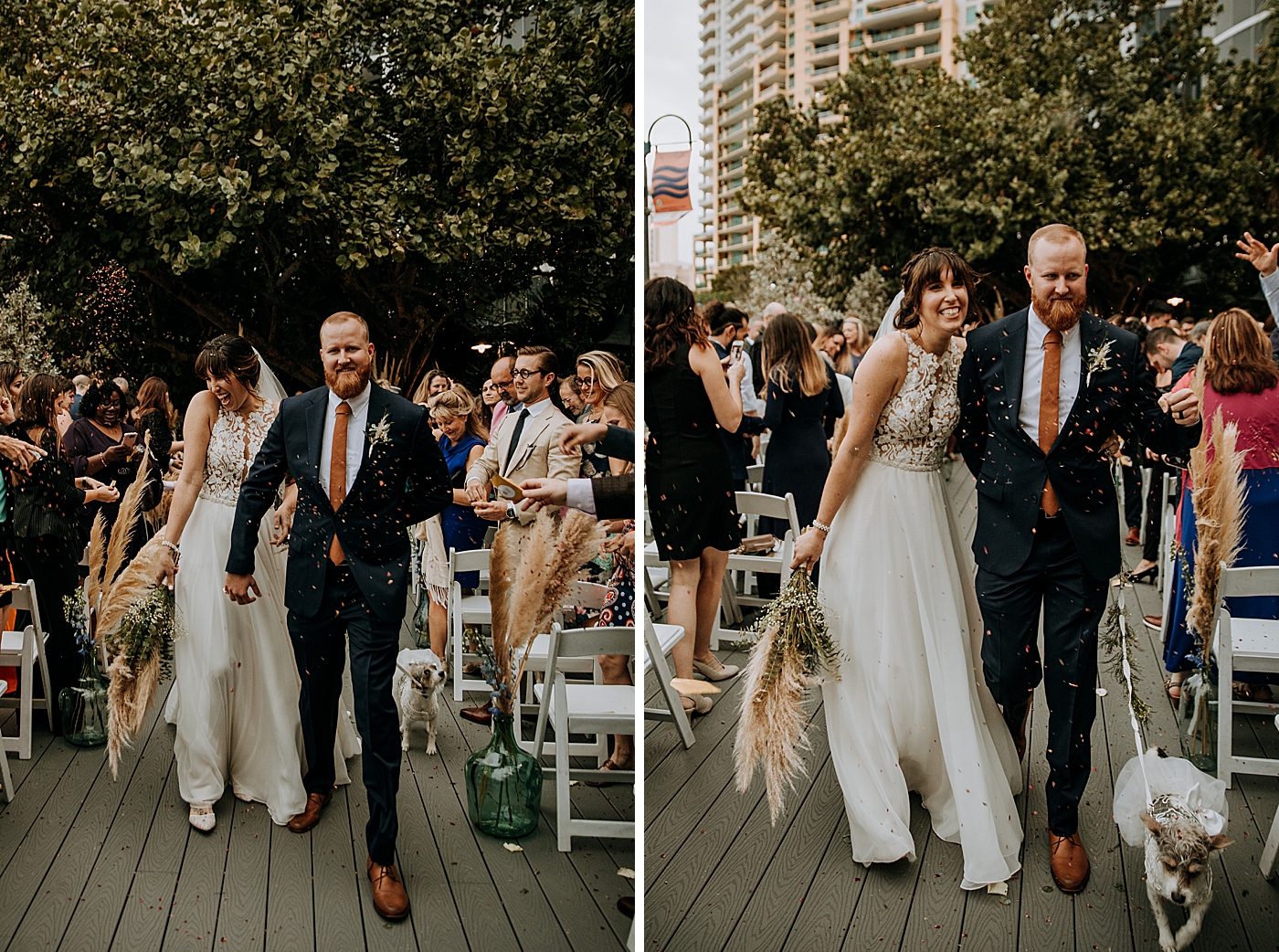 Bride and Groom exiting Ceremony with dog Historic Stranahan House Wedding Photography captured by South Florida Wedding Photographer Maggie Alvarez Photography