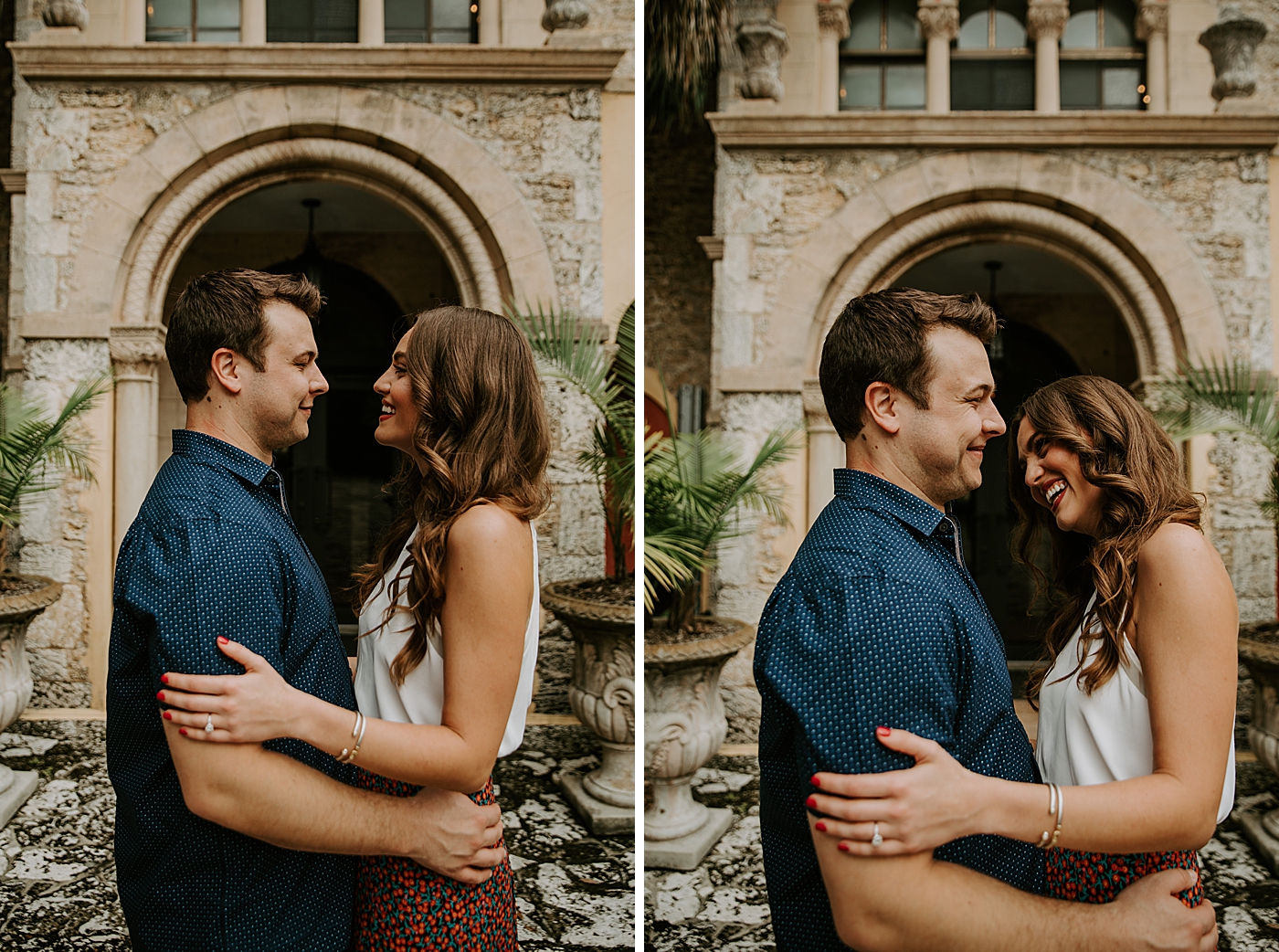 Couple holding and looking at each other Deering Estate Engagement Photography captured by Maggie Alvarez Photography