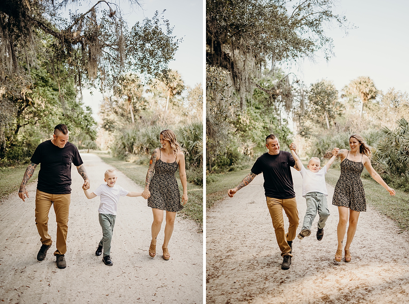 Parents holding child's hand as they jump Riverbend Park Family Photography by South Florida Family Photographer Maggie Alvarez Photography
