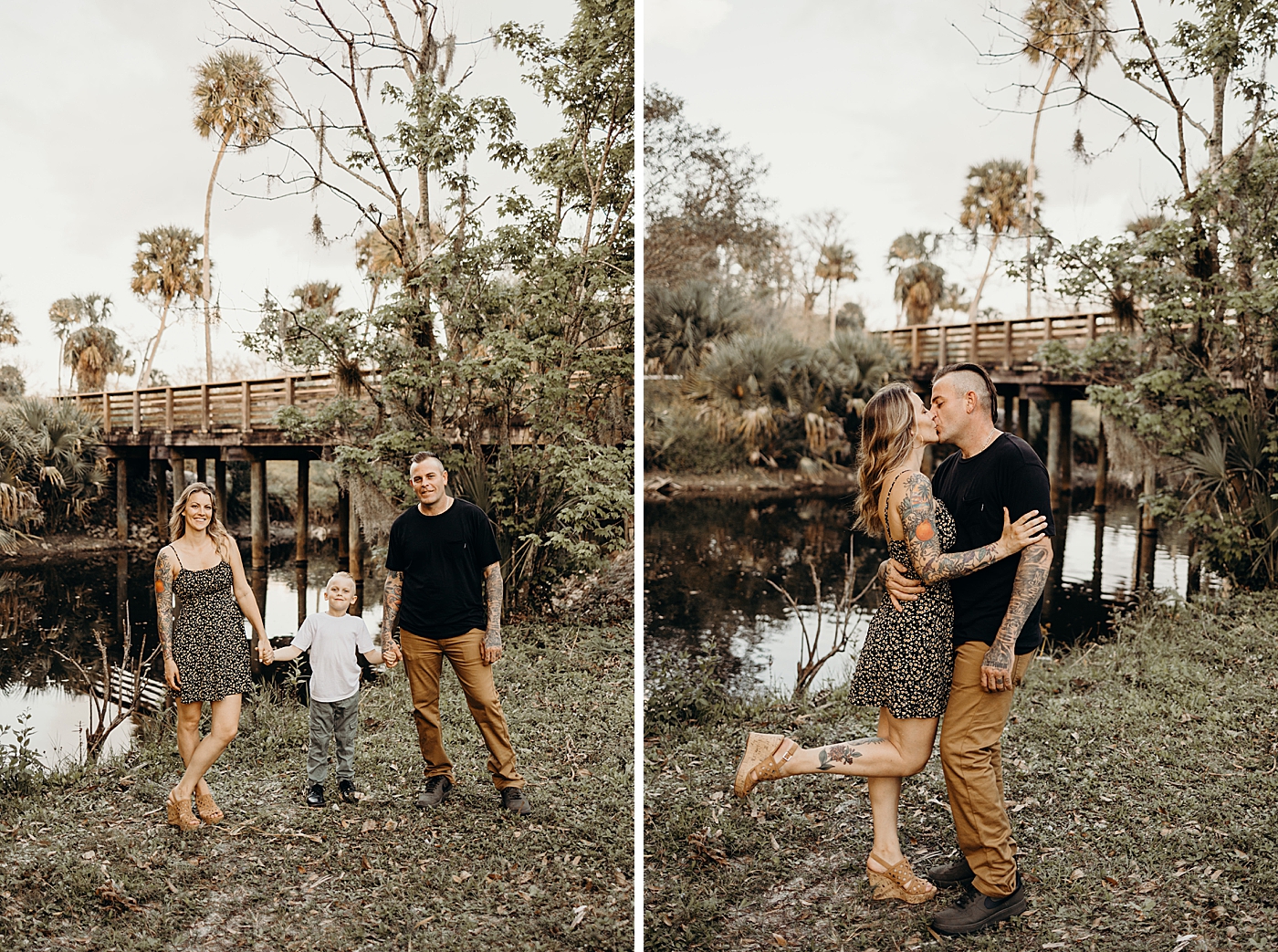Family standing together holding hands and parents kissing Park Family Photography by South Florida Family Photographer Maggie Alvarez Photography
