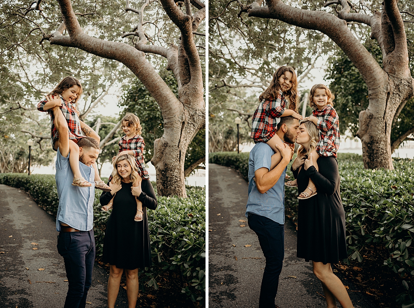 Parents holding children on their shoulders Palm Beach Island Family Photography by South Florida Family Photographer Maggie Alvarez Photography