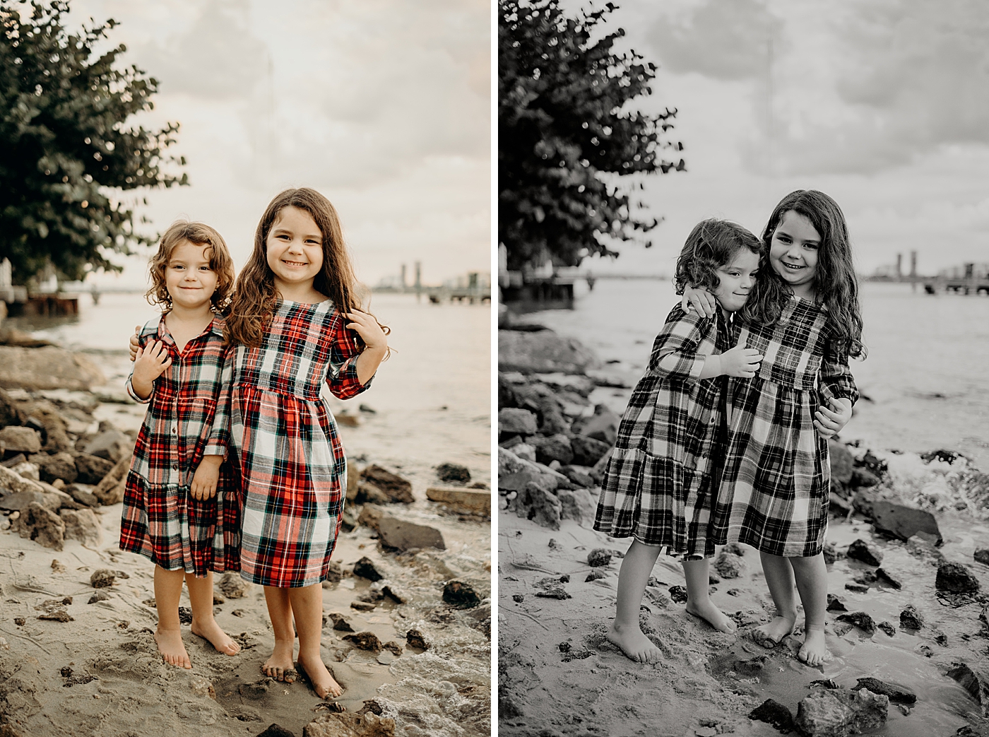 Siblings standing on wet sand with the ocean behind them Palm Beach Island Family Photography by South Florida Family Photographer Maggie Alvarez Photography