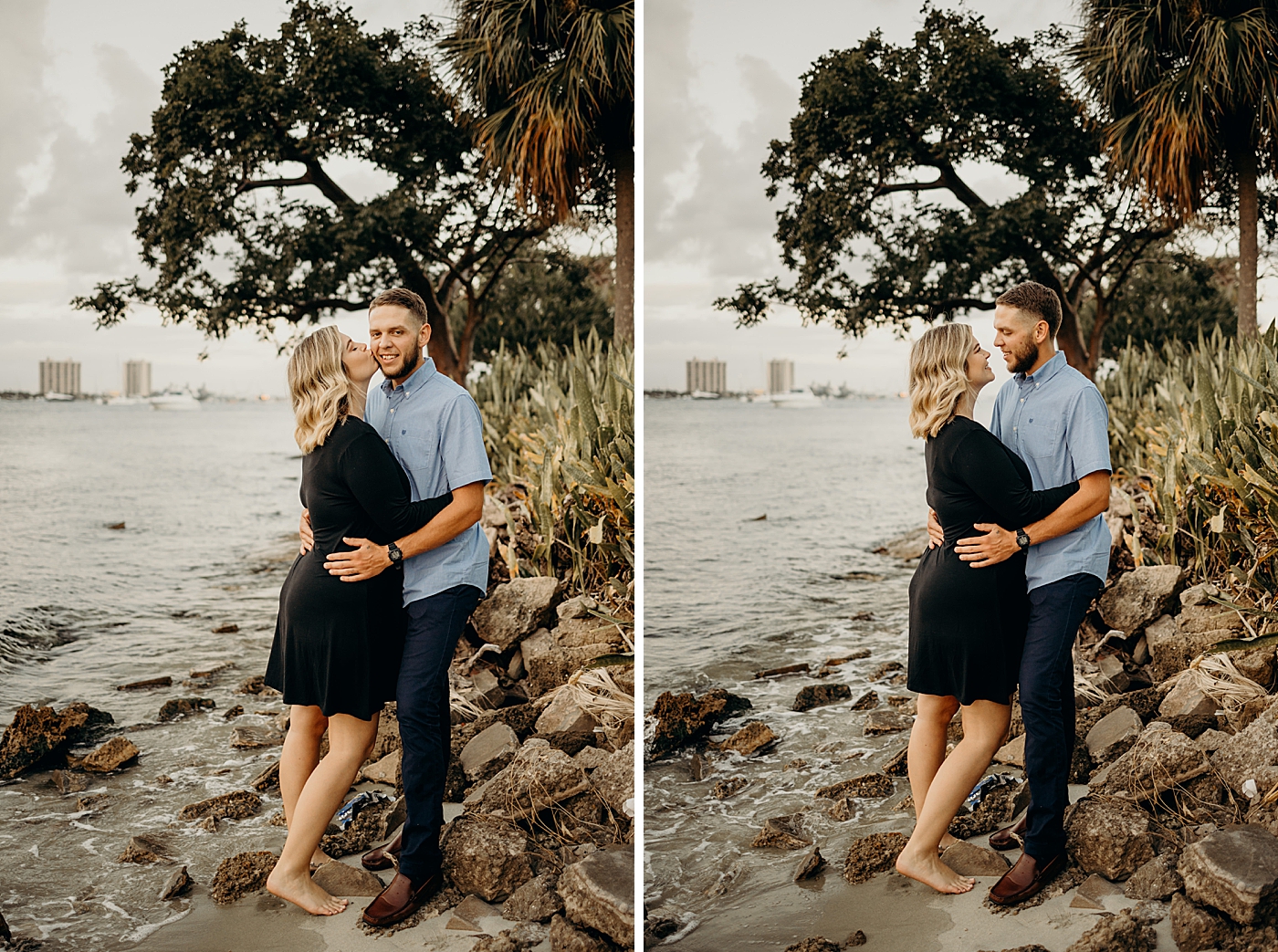 Parents holding each other by the shore of the beach Palm Beach Island Family Photography by South Florida Family Photographer Maggie Alvarez Photography