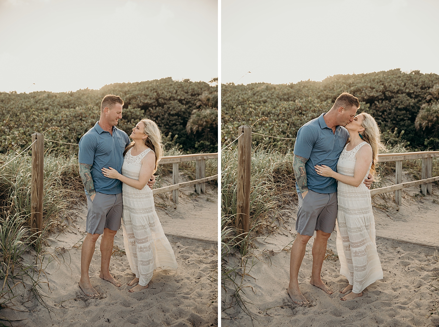 Parents holding and kissing each other on the beach Ocean Ridge Hammock Park Family Photography by South Florida Family Photographer Maggie Alvarez Photography