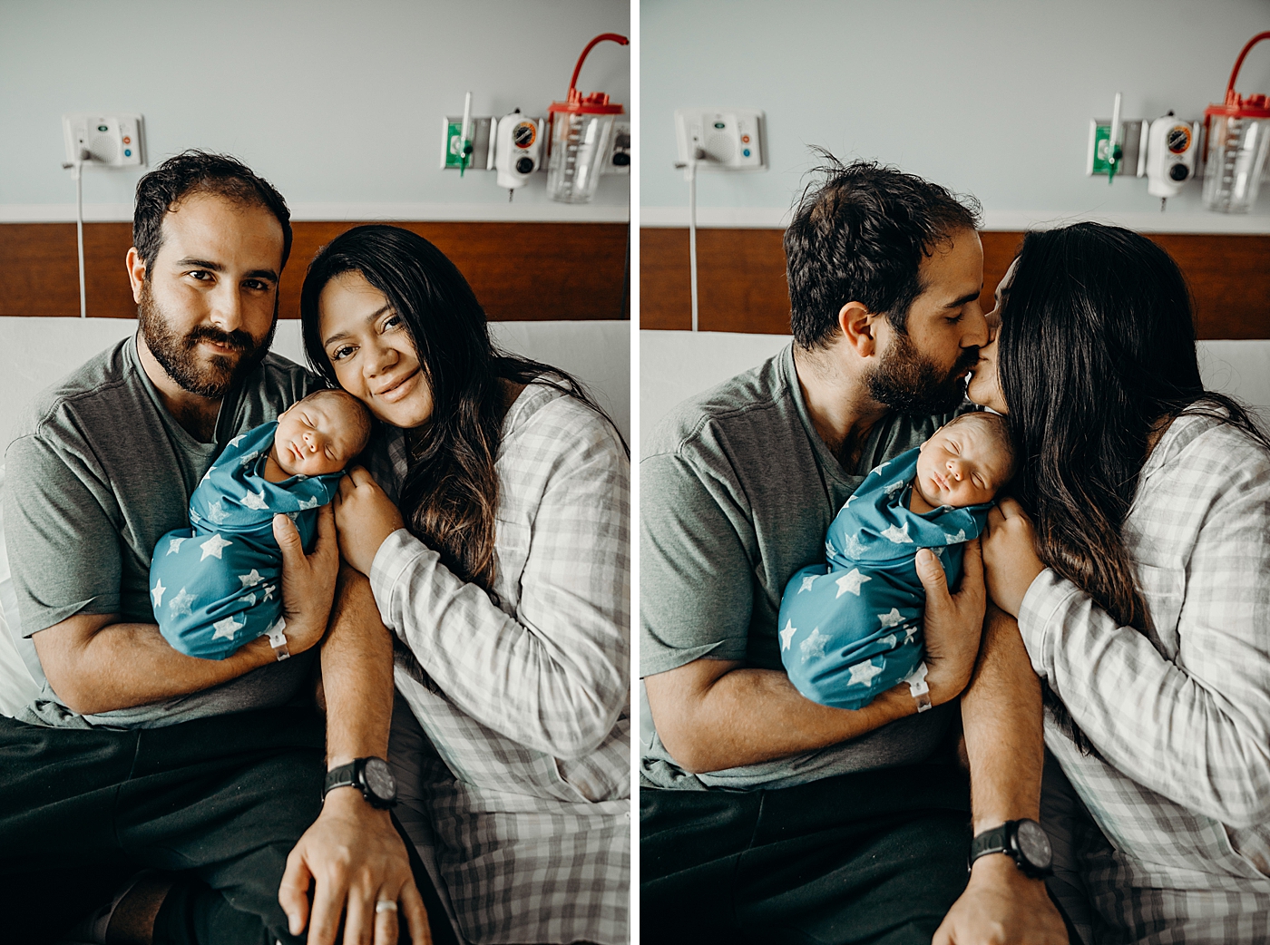 Couple holding baby together and kissing South Florida Fresh 48 Newborn Photography by South Florida Family Photographer Maggie Alvarez Photography