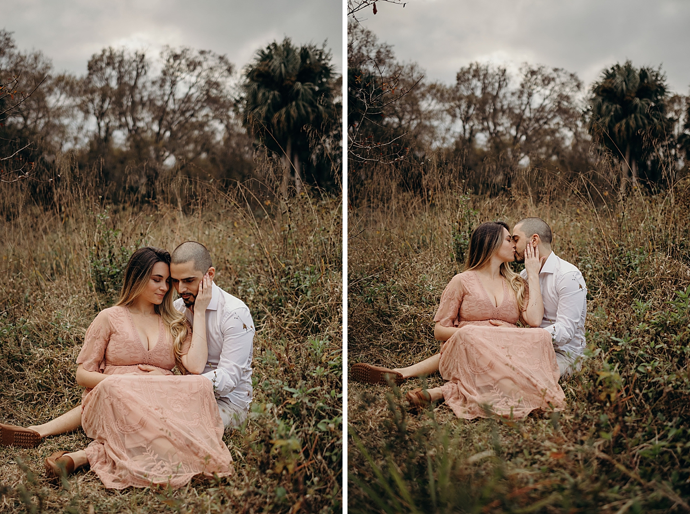 Couple sitting together and kissing Riverbend Park Maternity Photography by South Florida Family Photographer Maggie Alvarez Photography