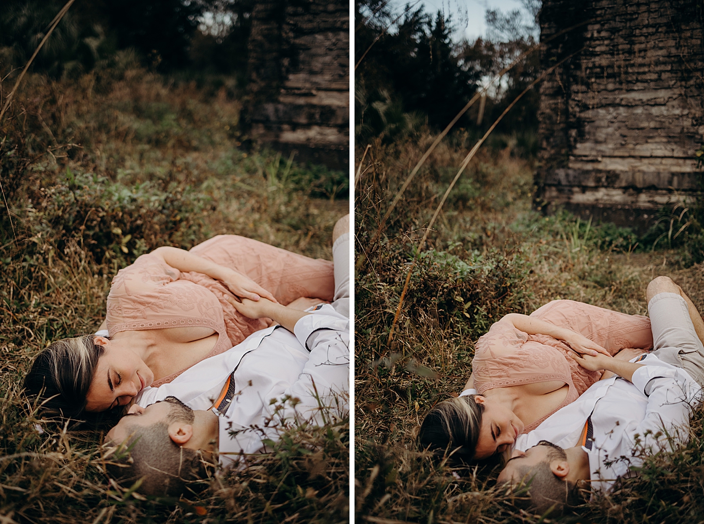 Couple laying down on field holding each other Riverbend Park Maternity Photography by South Florida Family Photographer Maggie Alvarez Photography