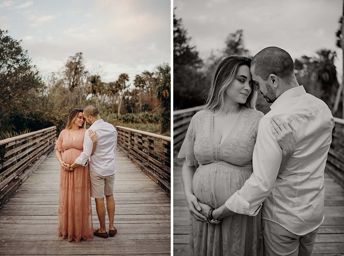 Couple nuzzling on bridge Riverbend Park Maternity Photography by South Florida Family Photographer Maggie Alvarez Photography
