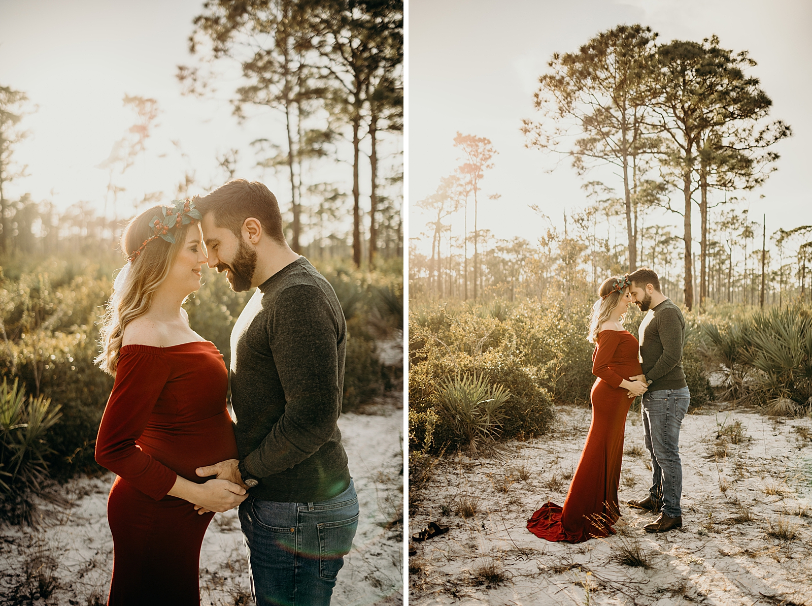 Couple nuzzling on the sand Johnathan Dickinson Park Maternity Photography captured by South Florida Family Photographer Maggie Alvarez Photography