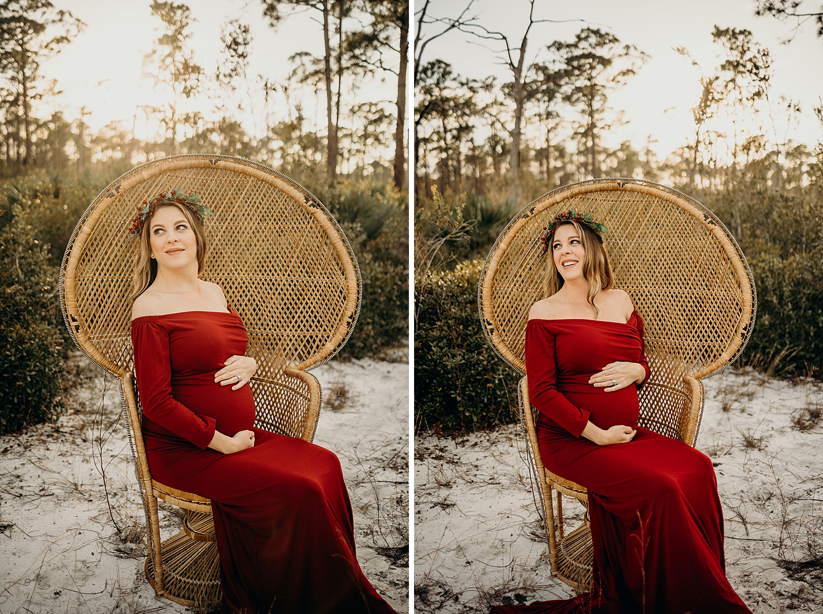 Pregnant woman sitting on chair Johnathan Dickinson Park Maternity Photography captured by South Florida Family Photographer Maggie Alvarez Photography