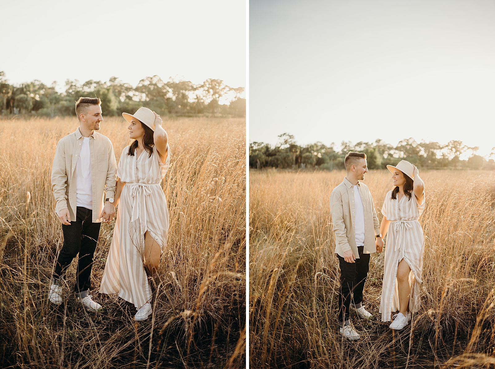 Couple holding hands and looking at each other Royal Palm Nature Preserve Engagement Photography captured by South Florida Engagement Photographer Maggie Alvarez Photography