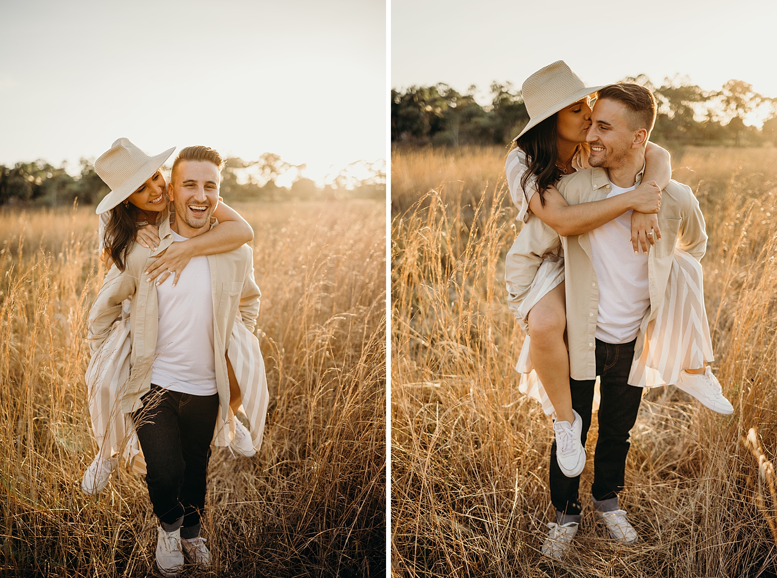 Woman kisses man while piggy backing on his back Royal Palm Nature Preserve Engagement Photography captured by South Florida Engagement Photographer Maggie Alvarez Photography
