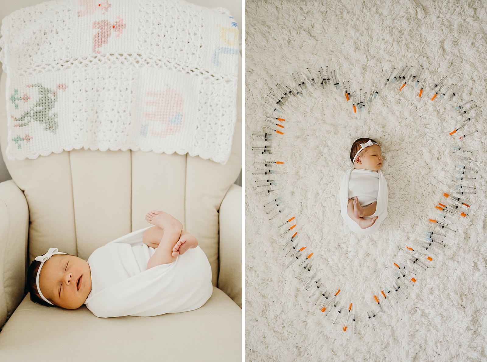 IVF shots shaped like a heart around baby girl sleeping South Florida Newborn Photography Photography captured by South Florida Family Photographer Maggie Alvarez Photography