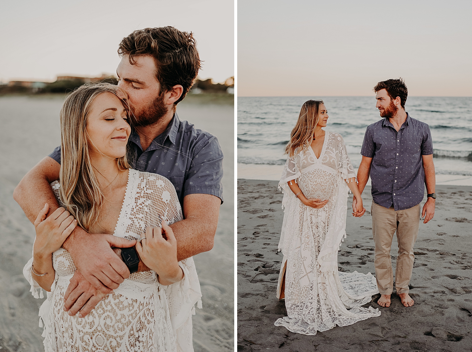 Husband kissing pregnant wife on the forehead on the sand Spanish River Park Maternity Photography captured by South Florida Family Photographer Maggie Alvarez Photography
