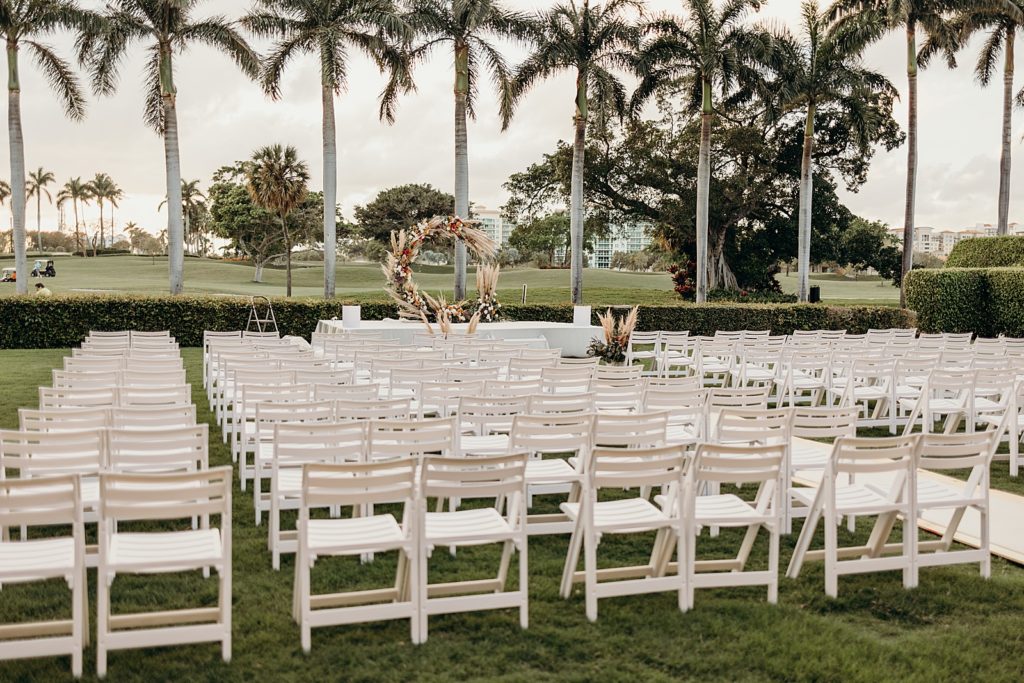 Detail shot of outdoor Ceremony in front of golf course