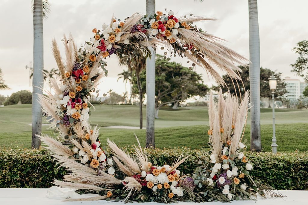 Detail shot of Circular flower arch for Ceremony