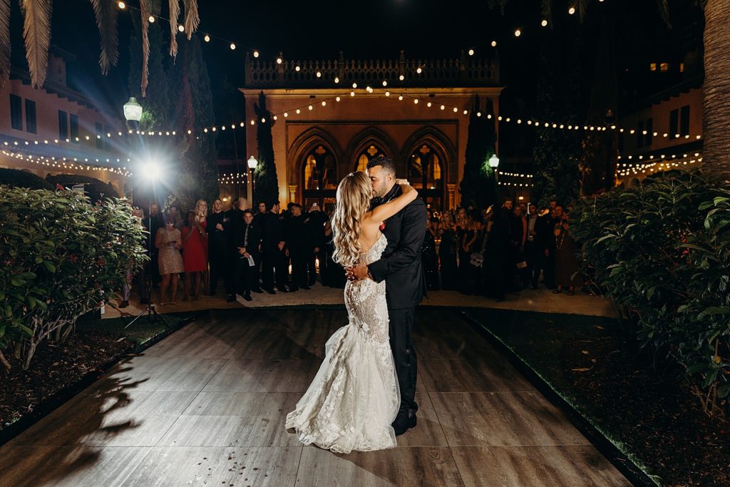 Bride and Groom first dance during nighttime reception