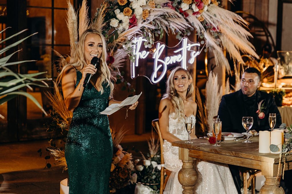 Maid of Honor speech by sweetheart table 