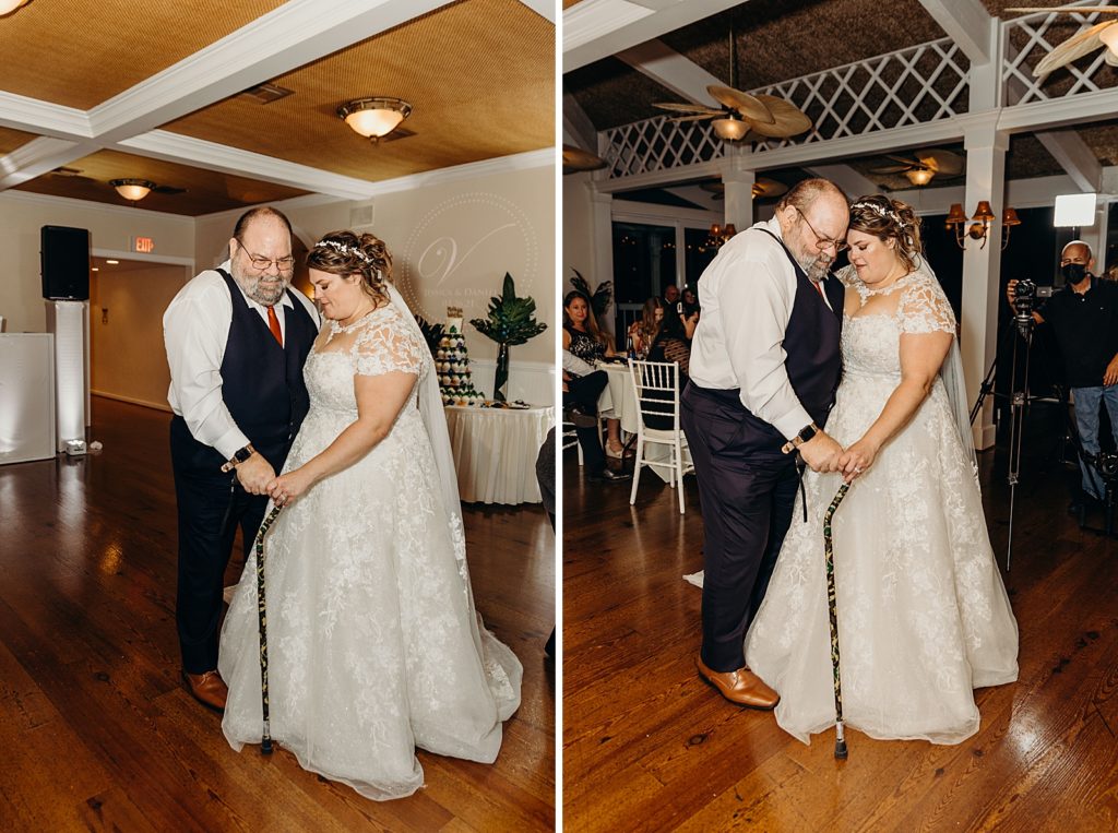 Sweet Bride helping father dance for father daughter dance