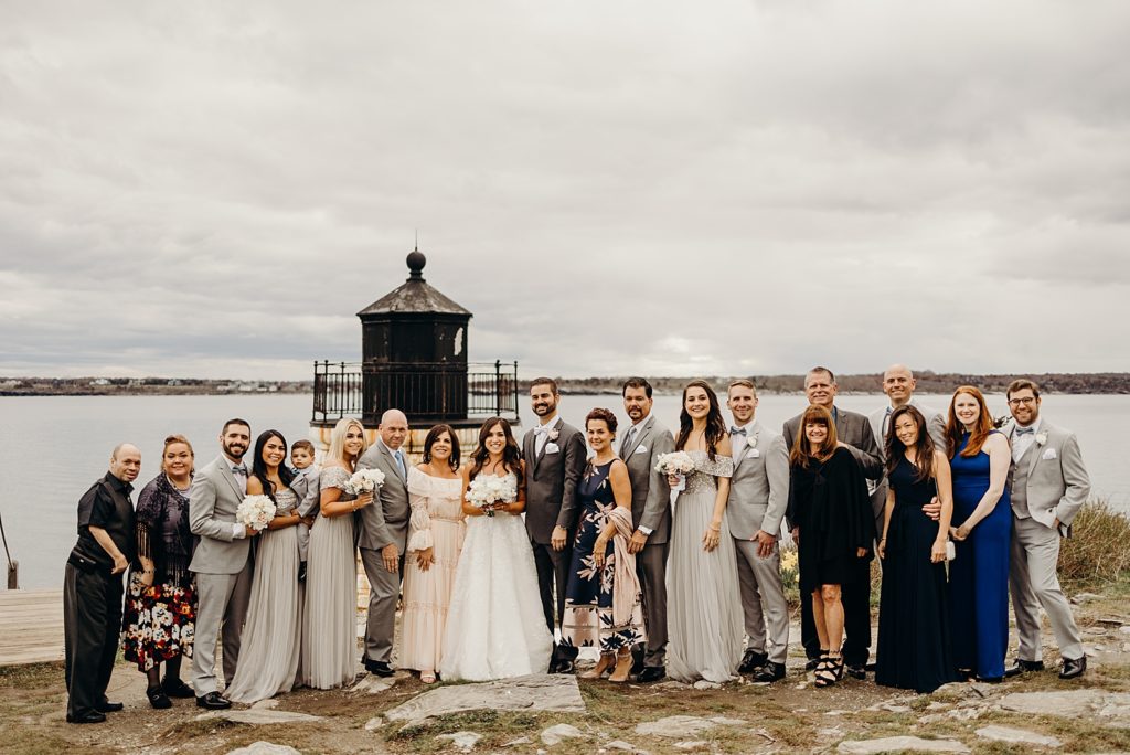 Bride and Groom with extended family for family portrait