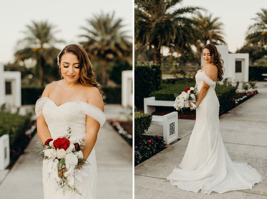 Portraits of Bride holding bouquet in hand