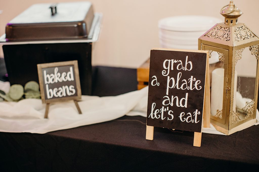 Detail shot of buffet signs for Reception